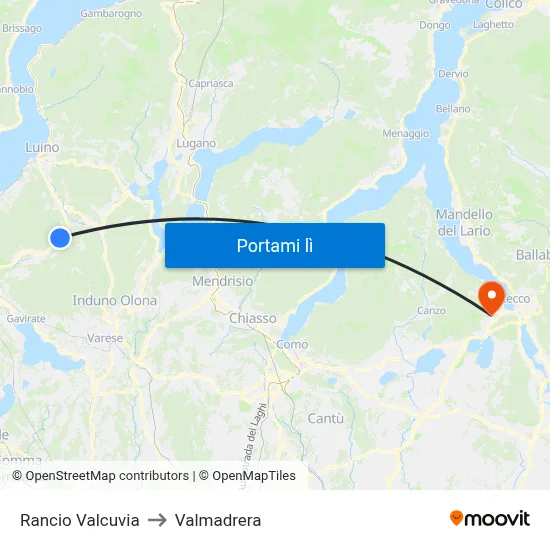 Rancio Valcuvia to Valmadrera map