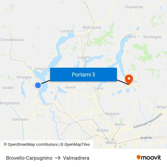 Brovello-Carpugnino to Valmadrera map