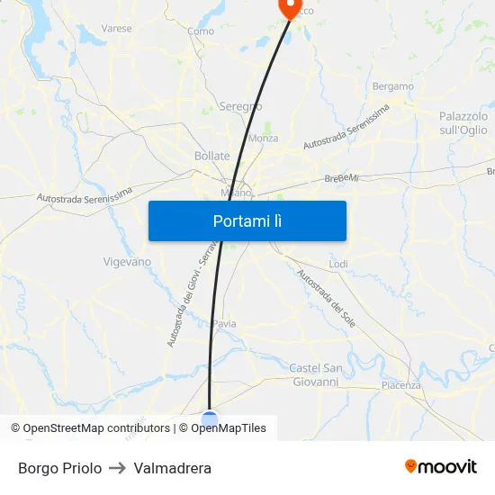 Borgo Priolo to Valmadrera map
