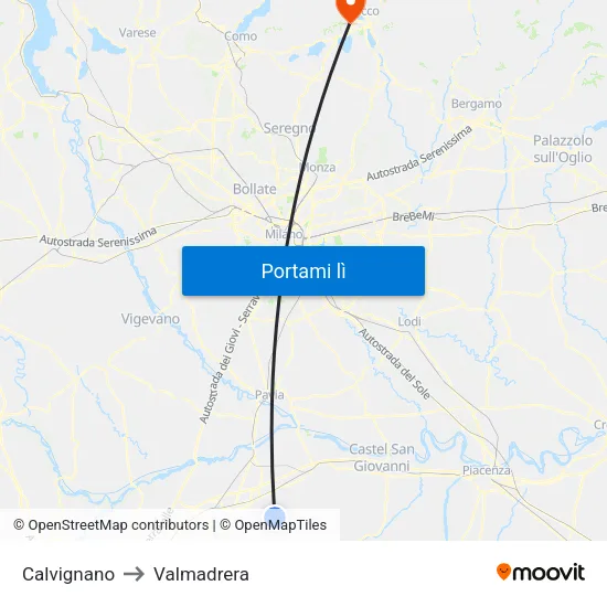 Calvignano to Valmadrera map