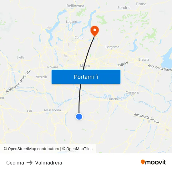Cecima to Valmadrera map