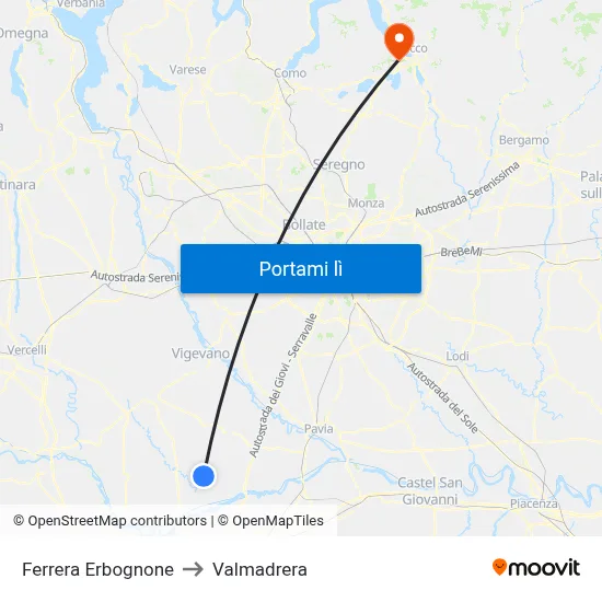 Ferrera Erbognone to Valmadrera map