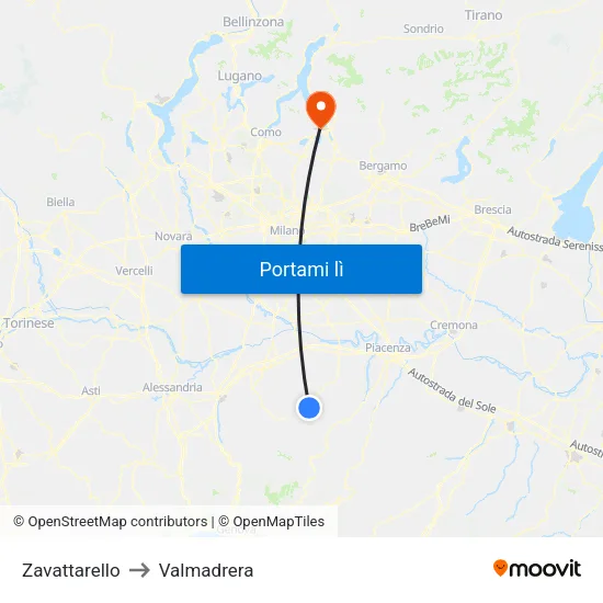 Zavattarello to Valmadrera map