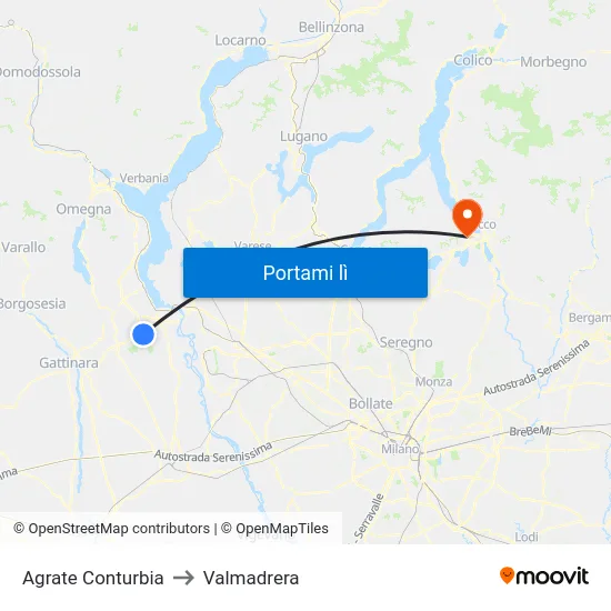 Agrate Conturbia to Valmadrera map