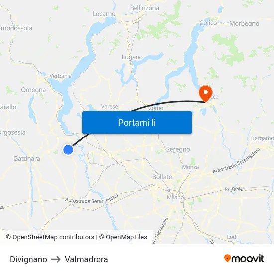 Divignano to Valmadrera map