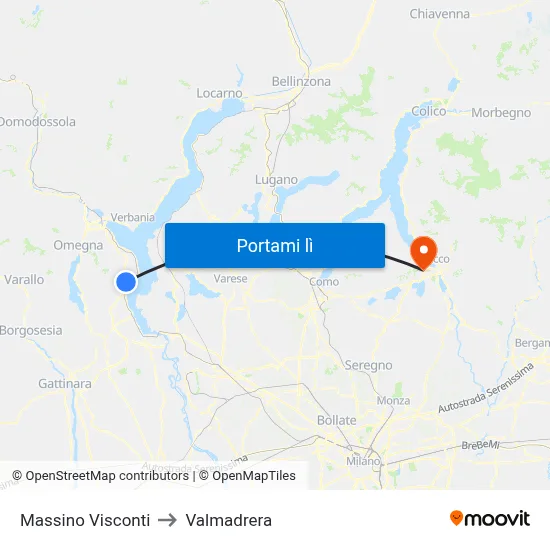 Massino Visconti to Valmadrera map