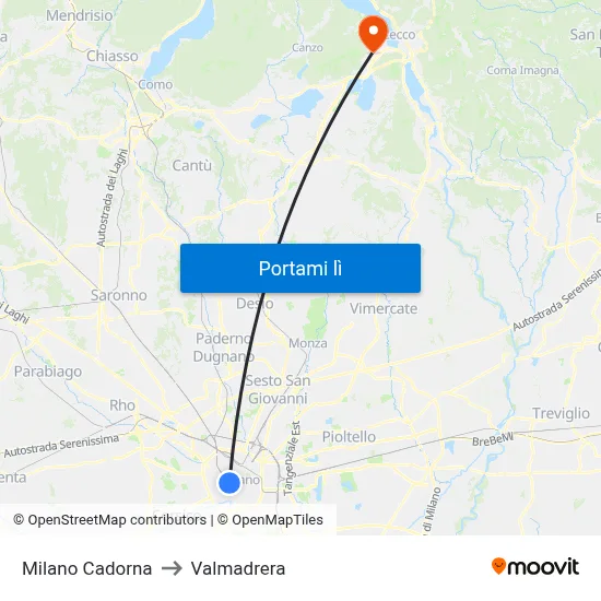 Milano Cadorna to Valmadrera map