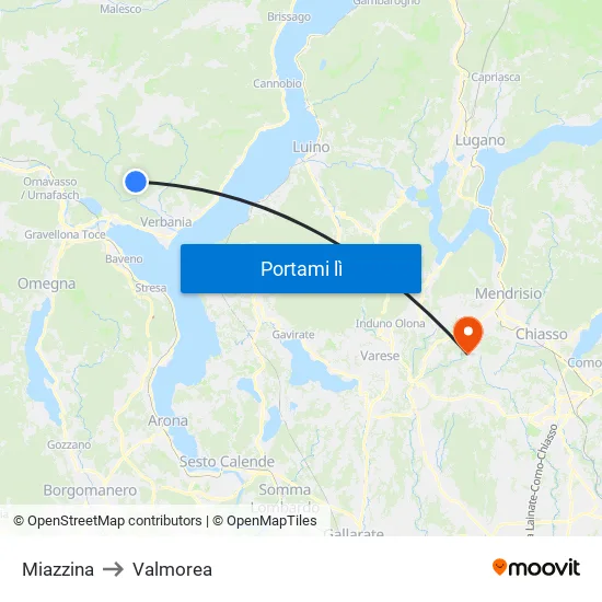 Miazzina to Valmorea map