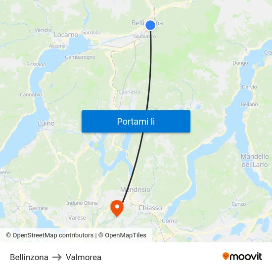 Bellinzona to Valmorea map