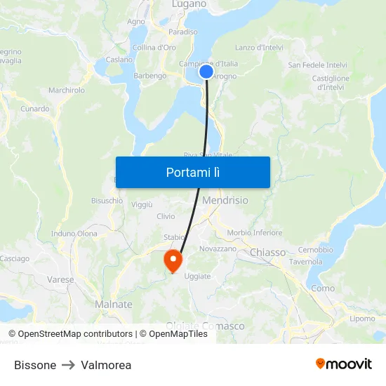 Bissone to Valmorea map