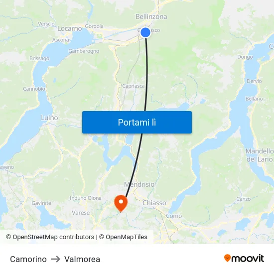 Camorino to Valmorea map