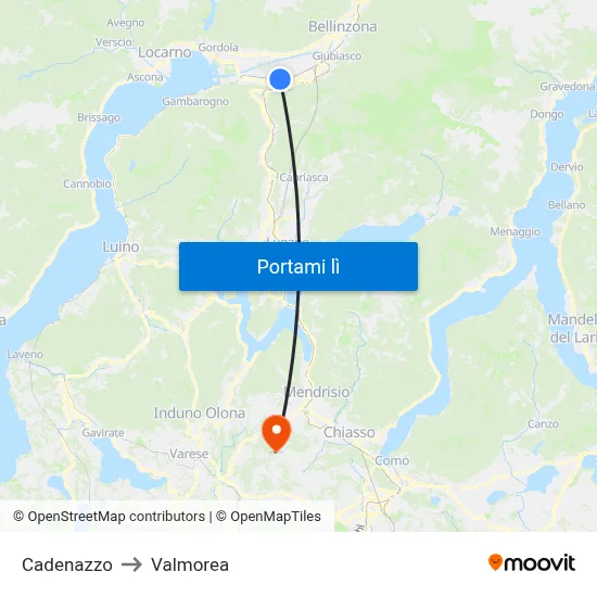 Cadenazzo to Valmorea map