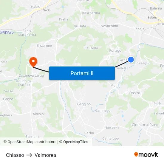 Chiasso to Valmorea map