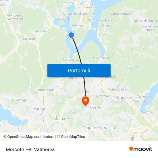 Morcote to Valmorea map