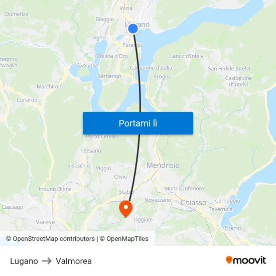 Lugano to Valmorea map