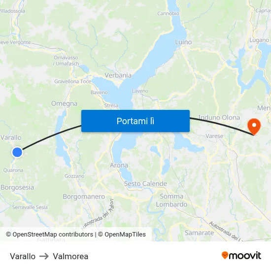Varallo to Valmorea map