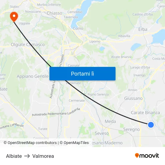 Albiate to Valmorea map