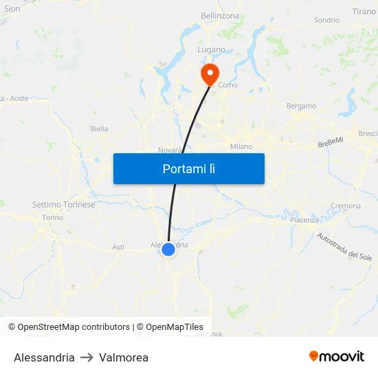 Alessandria to Valmorea map