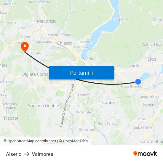 Alserio to Valmorea map