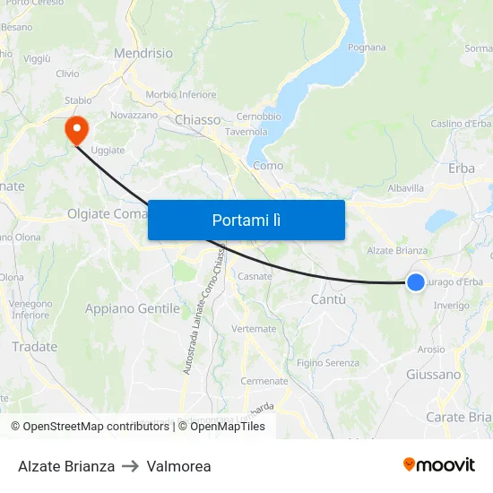 Alzate Brianza to Valmorea map