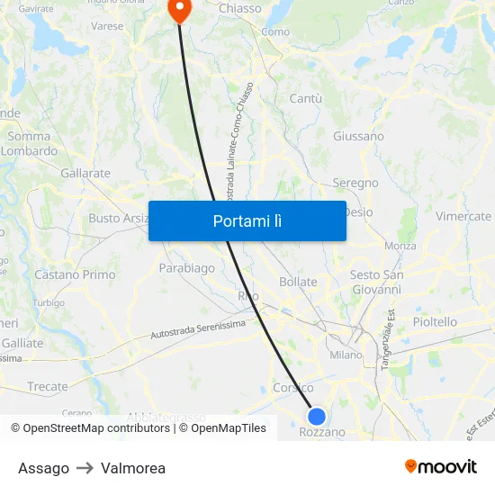 Assago to Valmorea map