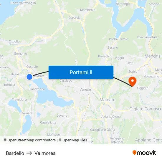 Bardello to Valmorea map