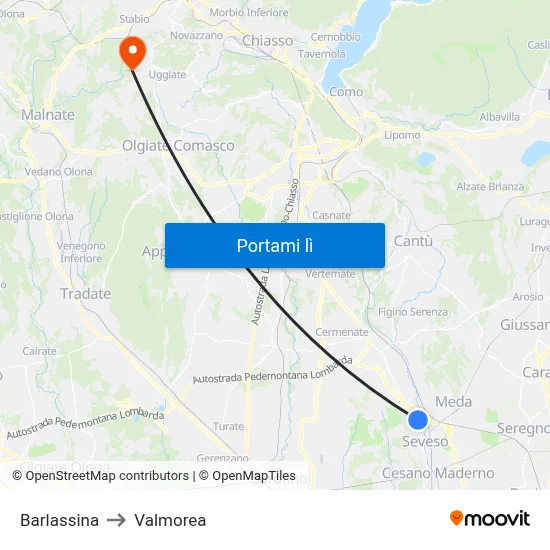 Barlassina to Valmorea map