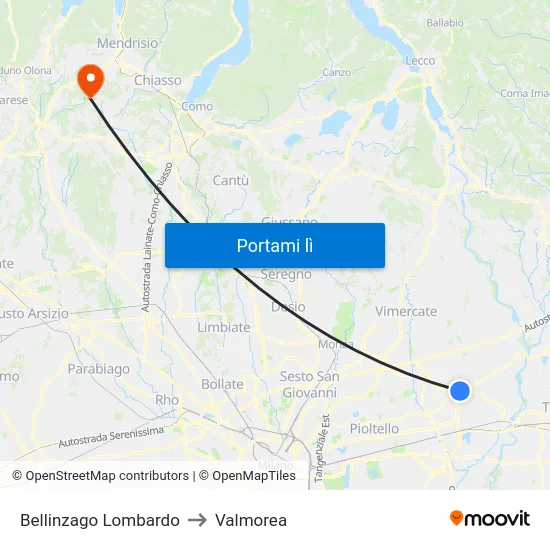 Bellinzago Lombardo to Valmorea map