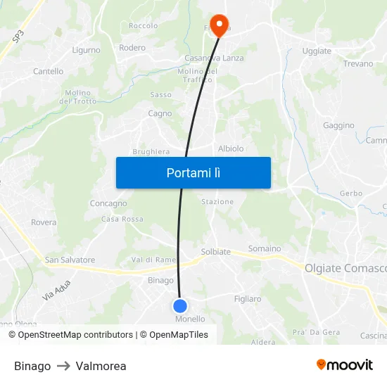 Binago to Valmorea map