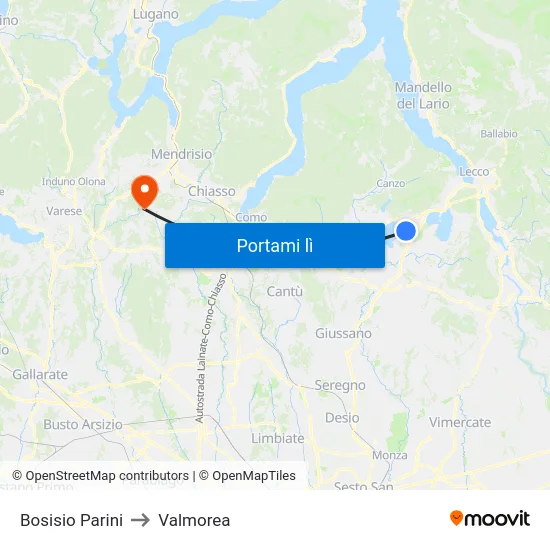 Bosisio Parini to Valmorea map