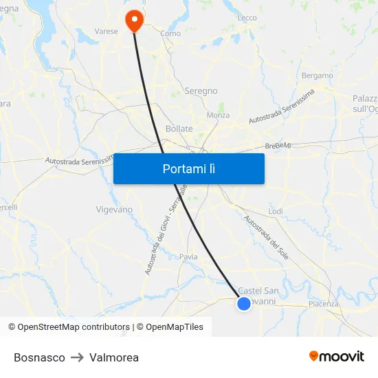 Bosnasco to Valmorea map