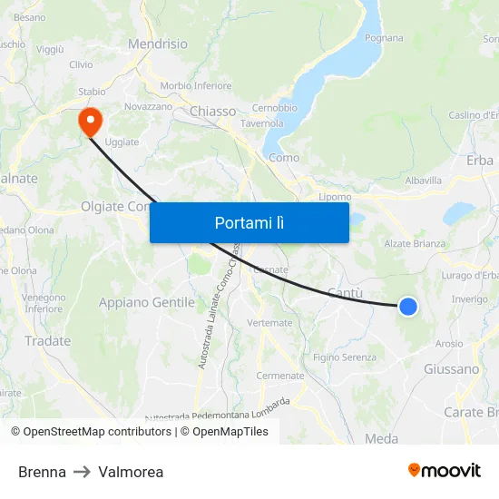 Brenna to Valmorea map