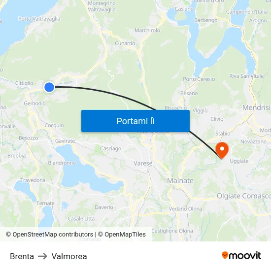 Brenta to Valmorea map