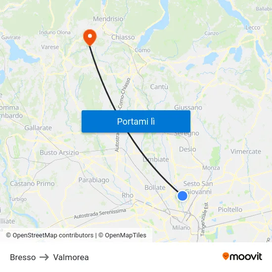 Bresso to Valmorea map