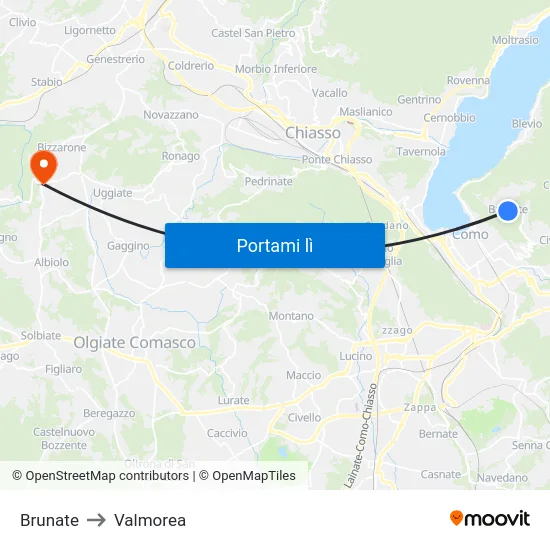 Brunate to Valmorea map