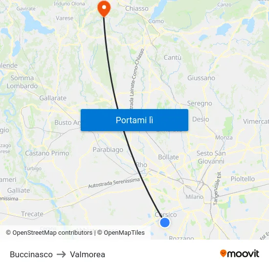 Buccinasco to Valmorea map