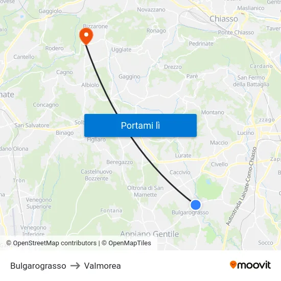 Bulgarograsso to Valmorea map