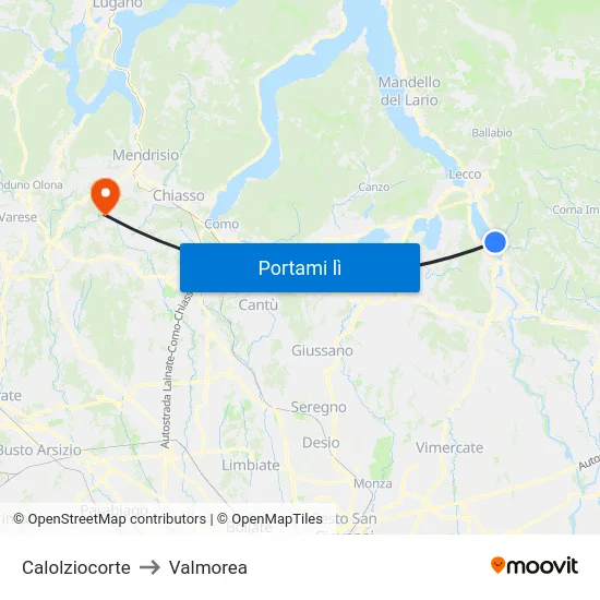 Calolziocorte to Valmorea map