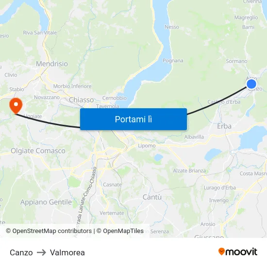 Canzo to Valmorea map
