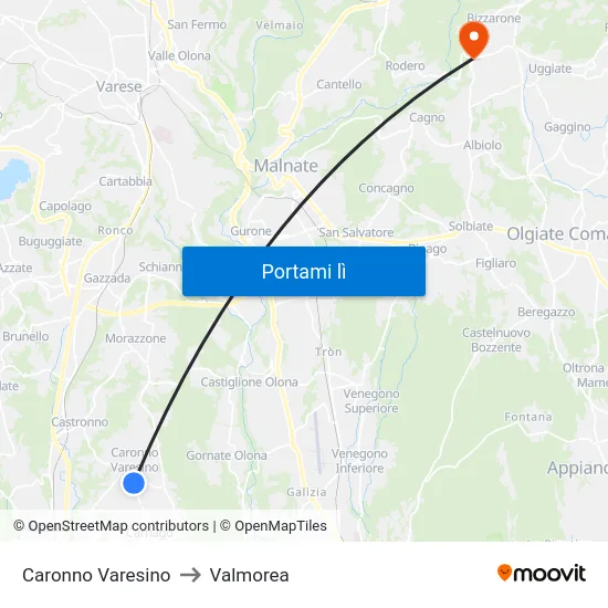 Caronno Varesino to Valmorea map