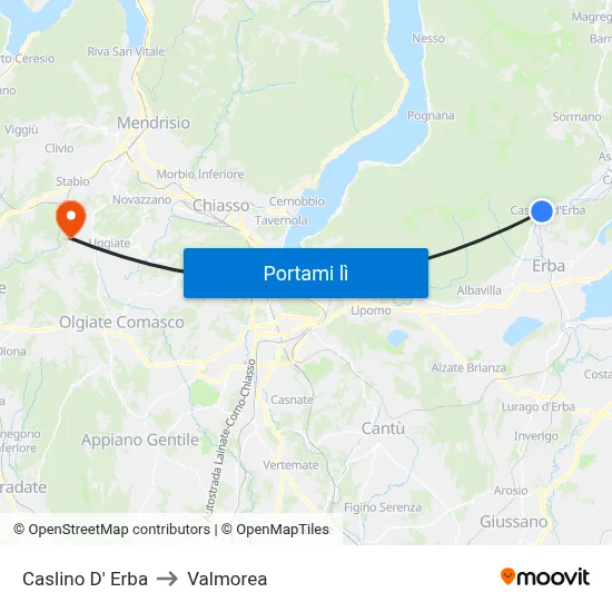 Caslino D' Erba to Valmorea map