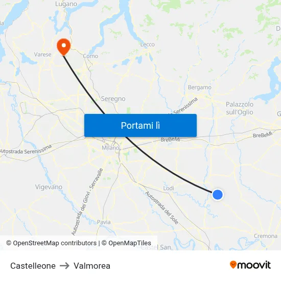 Castelleone to Valmorea map