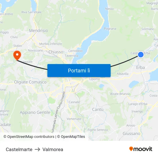 Castelmarte to Valmorea map