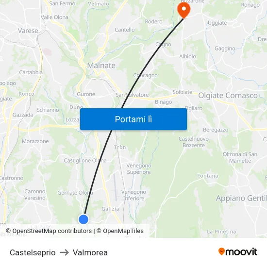Castelseprio to Valmorea map