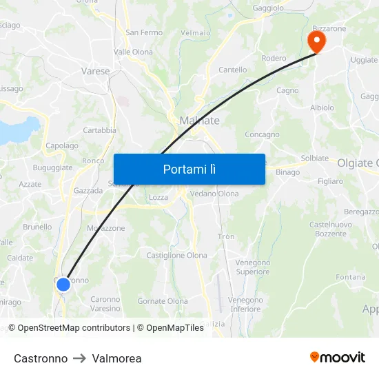 Castronno to Valmorea map