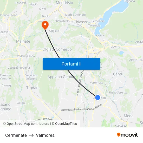 Cermenate to Valmorea map
