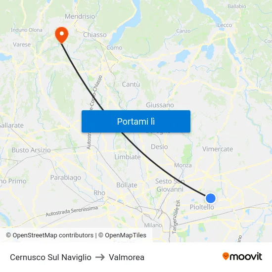 Cernusco Sul Naviglio to Valmorea map