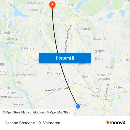 Cesano Boscone to Valmorea map