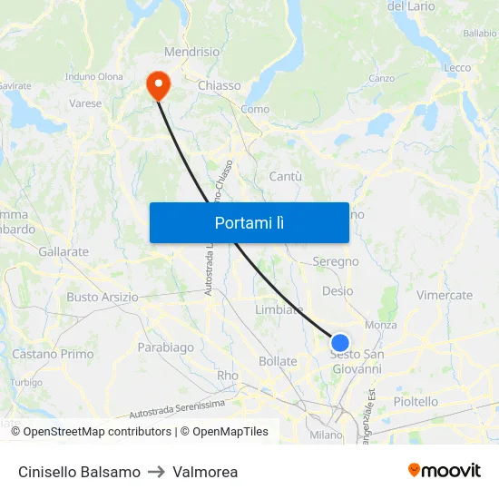 Cinisello Balsamo to Valmorea map