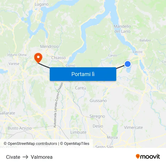 Civate to Valmorea map